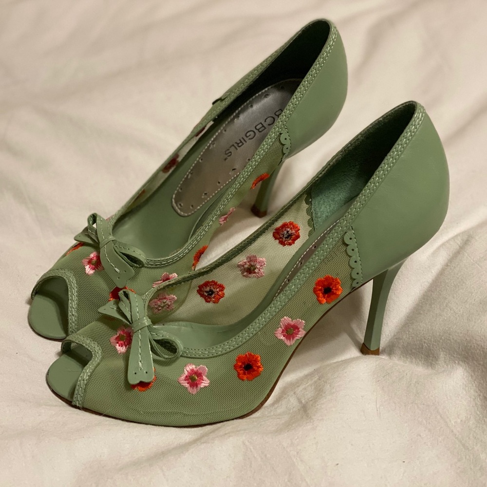 BCBGirls Floral Accent Mesh Peep-toe Heels